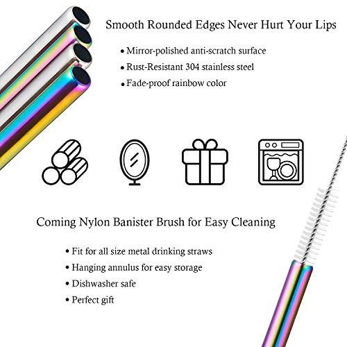 Poligo 16Pcs Reusable Stainless Steel Straws, Colorful Rainbow Drinking Straws, Iridescent Metal Straws With Portable Case And Cleaning Brushes For 20, 30 Oz Yeti Tumbler, Smoothies And Bubble Tea #TOP2