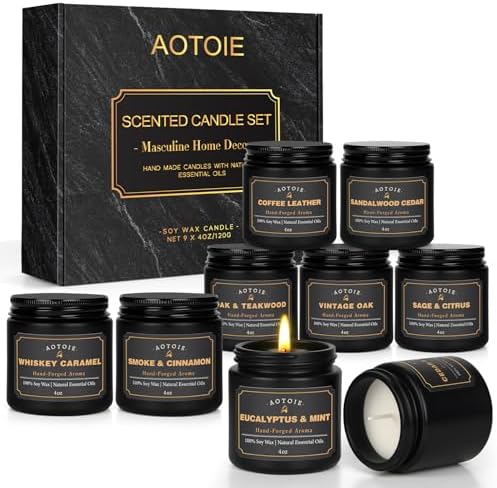 Mens Scented Candle Gift Set, 9 Pack Candles for Men, 36 oz Soy Candle, 200+ Hours Burn Time, Aromatherapy Gifts for Men, Boyfriend, Husband for Christmas, Valentines Day, Father’s Day, Birthday