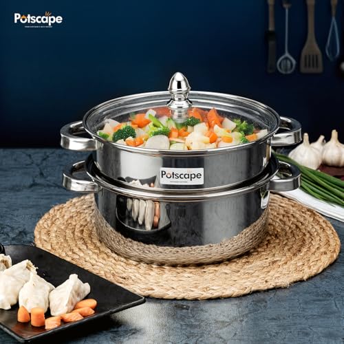 Image of Cruise Stainless Steel 2-Tier Double Decker Steamer 24cm - 5L | Momos & Modak Maker | Dhokla, Puttu, Idli Steamer | Gas & Induction Compatible | Dishwasher Safe | 2-Year Warranty