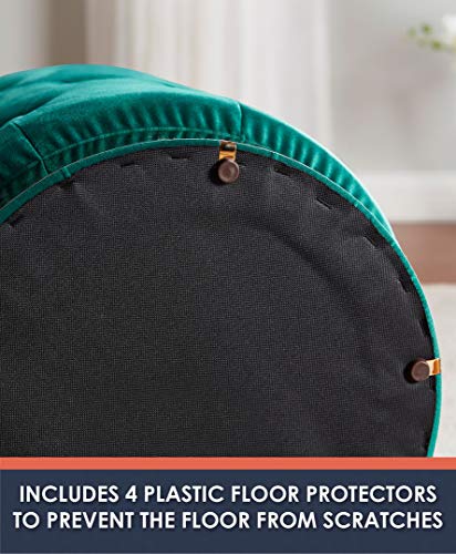 Ornavo Home Beverly Modern Contemporary Round Tufted Upholstered Velvet Ottoman With Gold Metal Base - Emerald Green #TOP5