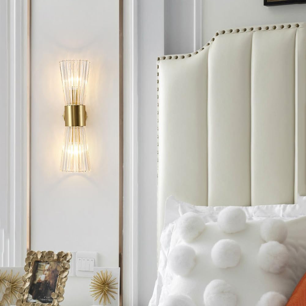 LED-Eckwandleuchte mit Kristalloptik, 2-flammig, für den Innenbereich, mit nach Oben und unten gerichtetem Licht, goldene Badezimmer-Wandleuchte, Lange lineare Wandleuchte für Flur