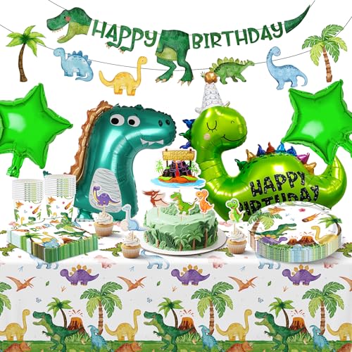 Set di decorazioni per feste di compleanno con dinosauro, 79 pezzi di stoviglie per feste di compleanno per bambini per 20 ospiti con grande palloncino gonfiabile con dinosauro, accessori per feste