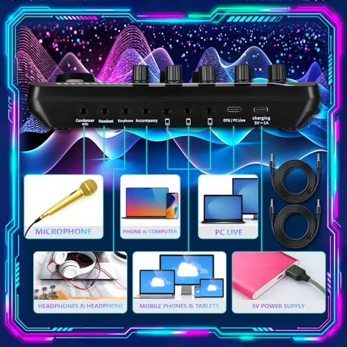 Image of 2 Pack Professional F998 Live Sound Card Audio Mixer Portable Podcast Audio Interface with Sound Effects & Voice Changer for Live Streaming, Recording, Gaming