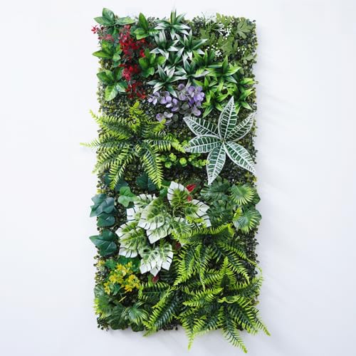 Artificial Greenery Wall Panels, 20" x 40" Faux Plant Wall with Flowers