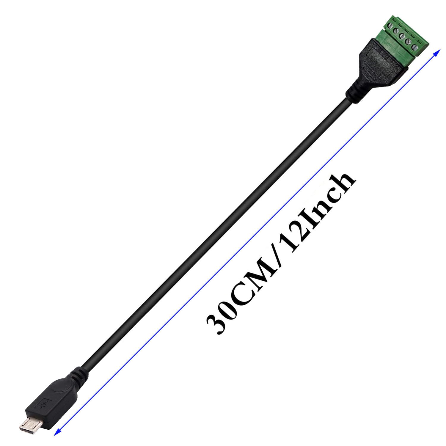 RUNCCI-YUN 2 Stück Micro USB Terminalstecker männliches Kabel, Lötfrei Micro USB auf 5-poliges Schraubklemmenblock