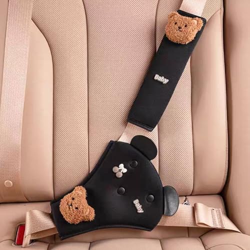 Zigihos Seat Belt Cover Pad for Kids, Cute Animal Child Seatbelt Adjusters & Triangle Cushion, Seatbelt Covers Support for Girls and Boys (Bear(Black))