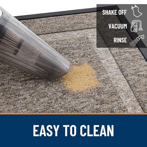 Image of OLANLY Front Door Mat Indoor Outdoor Entrance, Waterproof All-Season, All-Weather Doormat, Sturdy Natural Rubber, Low Profile, Easy Clean Patio Porch Entryway Mat, 35x23, Khaki and White