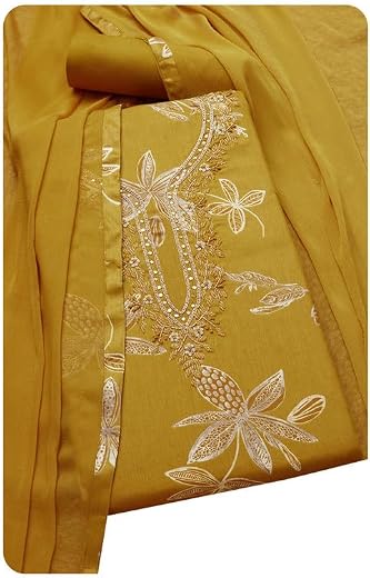 Soch Womens Cotton Blend Floral Print Unstitch Dress Material With Beads