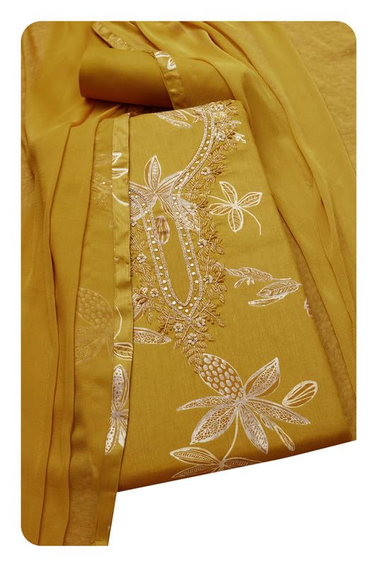 Soch Womens Cotton Blend Floral Print Unstitch Dress Material With Beads