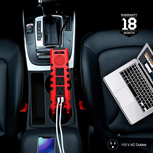BYGD 150W Car Power Inverter DC 12V to 110V AC Converter with 3 AC Outlets 2 Quick Charger 4.8A Dual USB Ports Cigarette Lighter Socket Charger Adapter