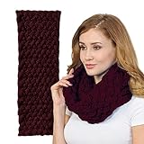 BASICO Winter Chunky Knitted Infinity Scarf for Women Warm Circle Cable Loop Burgundy Scarf