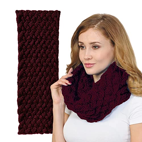 BASICO Winter Chunky Knitted Infinity Scarf for Women Warm Circle Cable Loop Burgundy Scarf