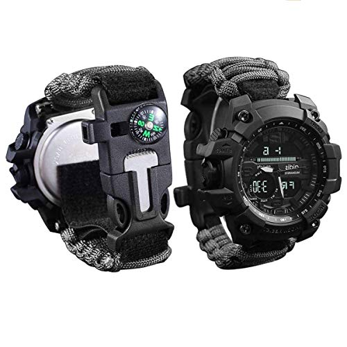 wejie Survival Bracelet Watch, Men and Women Digital Outdoor Sports Watch, 6-IN-1 Waterproof
