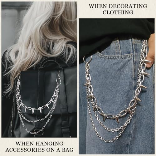 Image of GUSTAVE Layered Pants Chain for Men Punk Gothic Silver Jean Belt Trousers Chains Harajuku Street Wallet Pocket Keychains Waist Pocket Cool Hip Hop Rock Biker Goth Body Accessories
