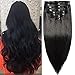Produktbild TESS Echthaar Extensions Clip in guenstig Haarverlängerung Doppelt Tressen für komplette Haarextension 8 Teile 18 Clips Glatt 7A Dicke Haarteile (30cm-110g, 1 Schwarz)