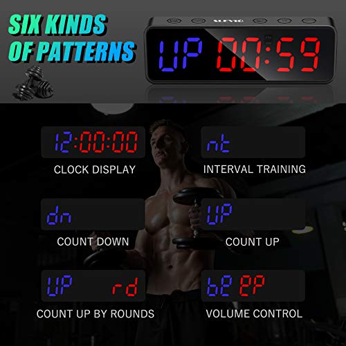 Portable Gym Workout Timer, Fitness Clock with The Rubber Case and Built-in Magnetic Spine, Large LED Digital Anti Vertigo Display, for Home Garage