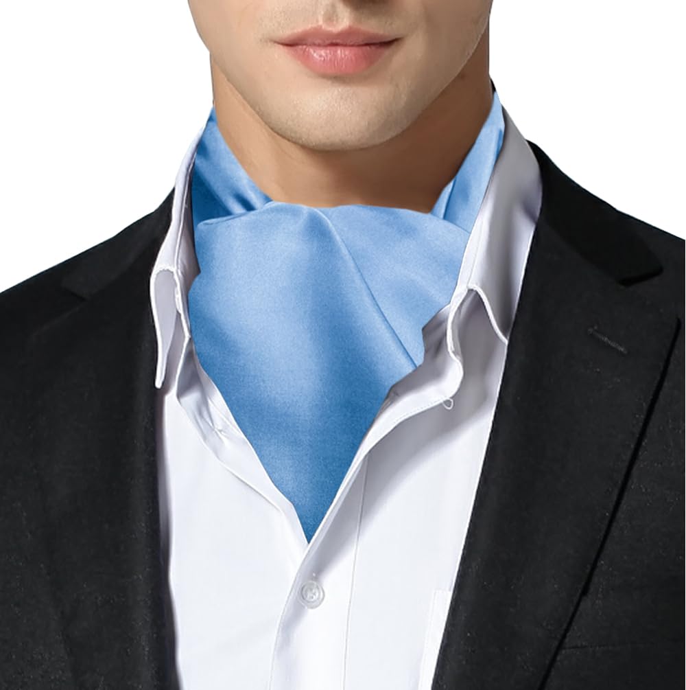 Remo Sartori - Pañuelo para hombre Ascot doble pala de pura seda de color liso, fabricado en Italia, azul claro, Talla única