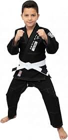 Kimono Jiu Jitsu Infantil, preto, azul branco e rosa brim reforçado com faixa branca com tarja preta