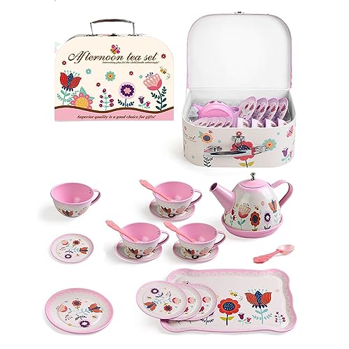 Servizio da tè per bambini, in metallo, con giocattolo da dessert, set di teiera per tè, giochi di ruolo, giocattolo da dessert, servizio da tè per bambini e bambine, 3, 4, 5, 6, 7, 8 anni