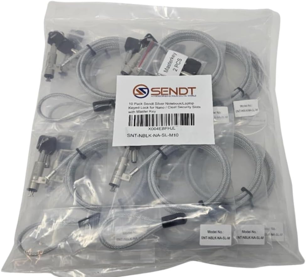 10 Pack Sendt Silver Notebook/Laptop Keyed Lock for Nano Security Slots with Master Key