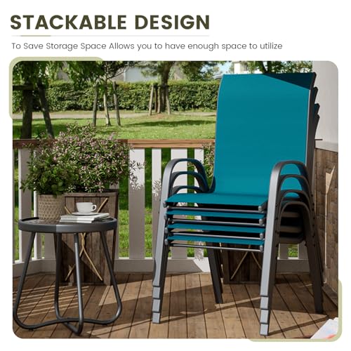 Image of UDPATIO Patio Chairs Set of 4, Stackable Outdoor Dining Chairs with High Back, Breathable Textilene Fabric Outdoor Chair All Weather, 350LBS Capacity for Garden, Backyard (Light Blue)