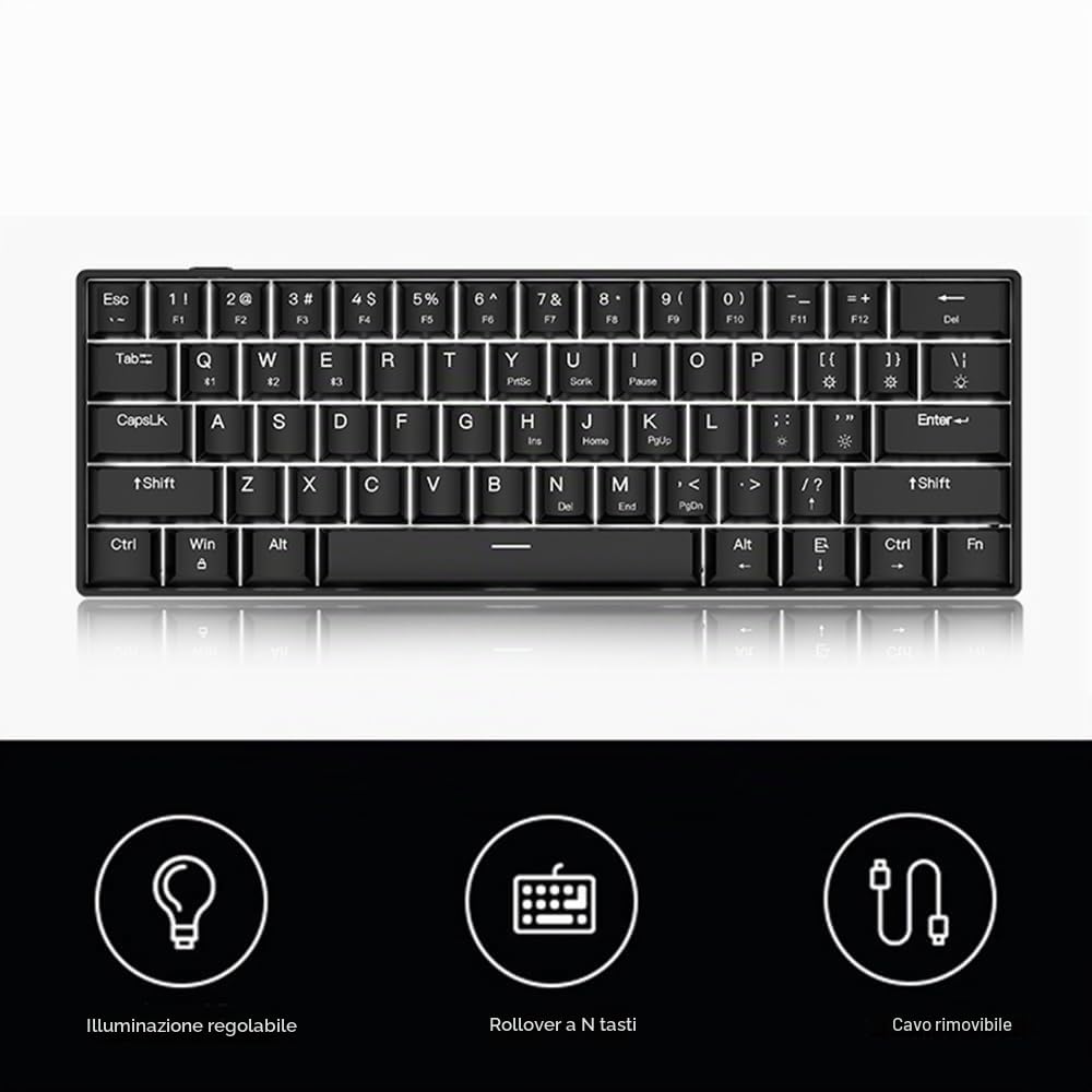 docooler 60% Tastiera meccanica a 61 tasti con cavo USB OUTEMU, retroilluminazione a LED, supporta hot swap, interruttore blu/interruttore rosso