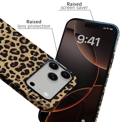 Skyseaco Compatible with iPhone 17 Pro Case Cute Leopard Print Phone Case for Women Girl Shockproof Soft TPU and Hard PC Double Layer Protective Cover, Brown Leopard - image 2