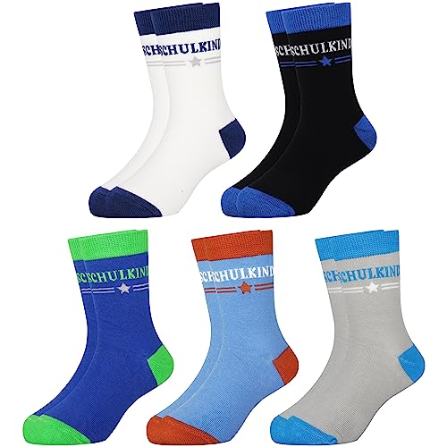 Jeasona 5 Paare Schulkind 2026 Socken Jungen 31-34 Geschenk Einschulung Junge Schultüte Füllung Jungen Geschenke zur Schulanfang Geschenke für 6 Jährige