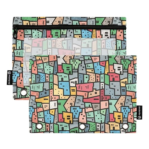 Brazilian Favela - Estuche para lápices de 3 anillos de colores, paquete de 2 bolsas recicladas recicladas para documentos, estuche, accesorios de papelería, suministros de oficina, Favela Brasileña