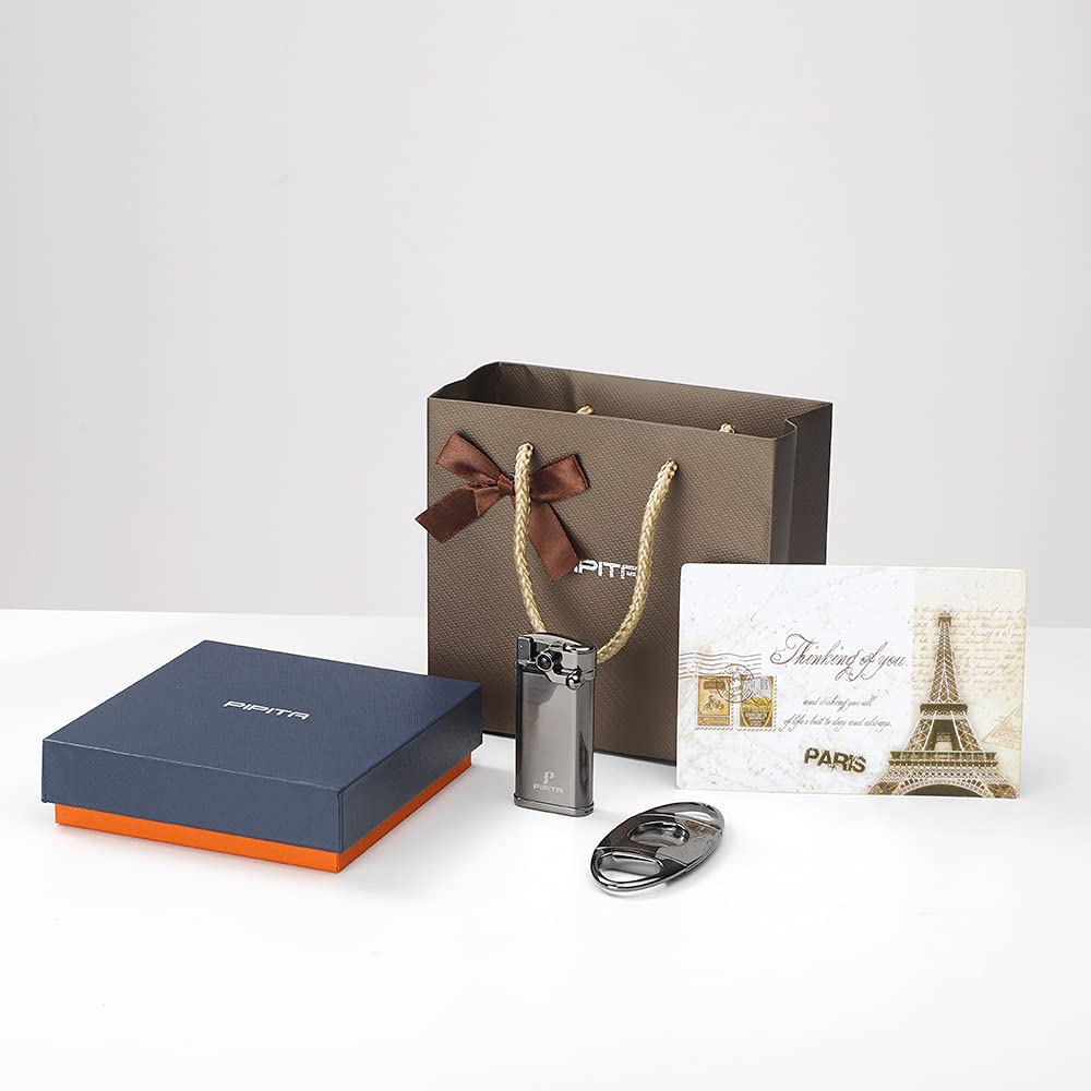 PIPITA Lot de 2 Briquet Torche & Coupeur Ensemble-Cadeau, Coupe-Vent Simple Torche Jet, au Gaz Butane Rechargeable, Emballage Avec Belle Boîte-Cadeau (Non Gaz Inclus)