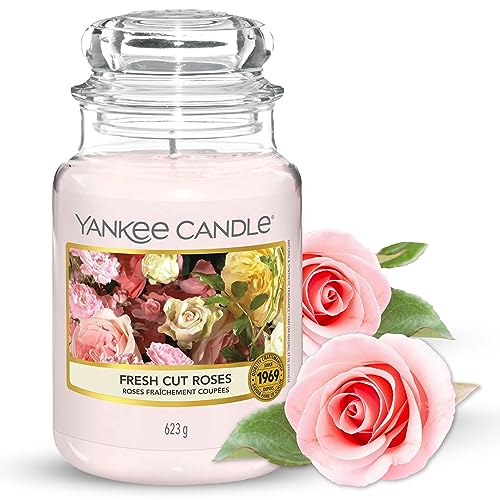 Yankee Candle Duftkerze im Glas (groß) – Fresh Cut Roses – Kerze mit langer Brenndauer bis zu 150 Stunden