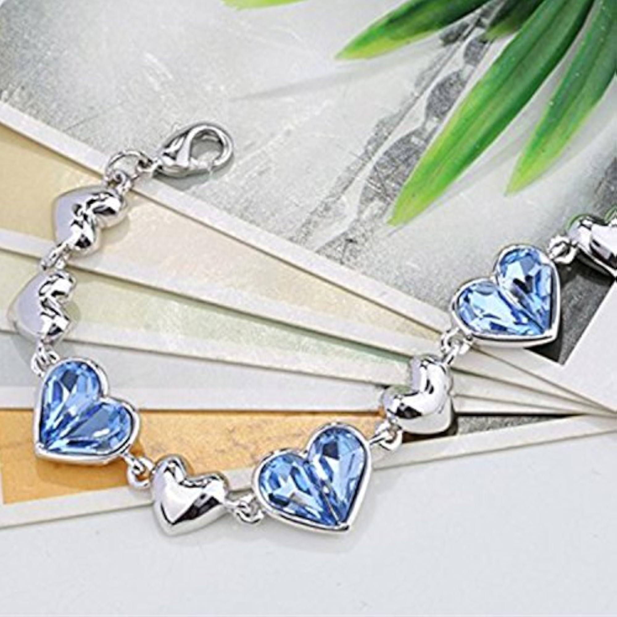 Crystal Dual Heart Love Bracelet in Blue
