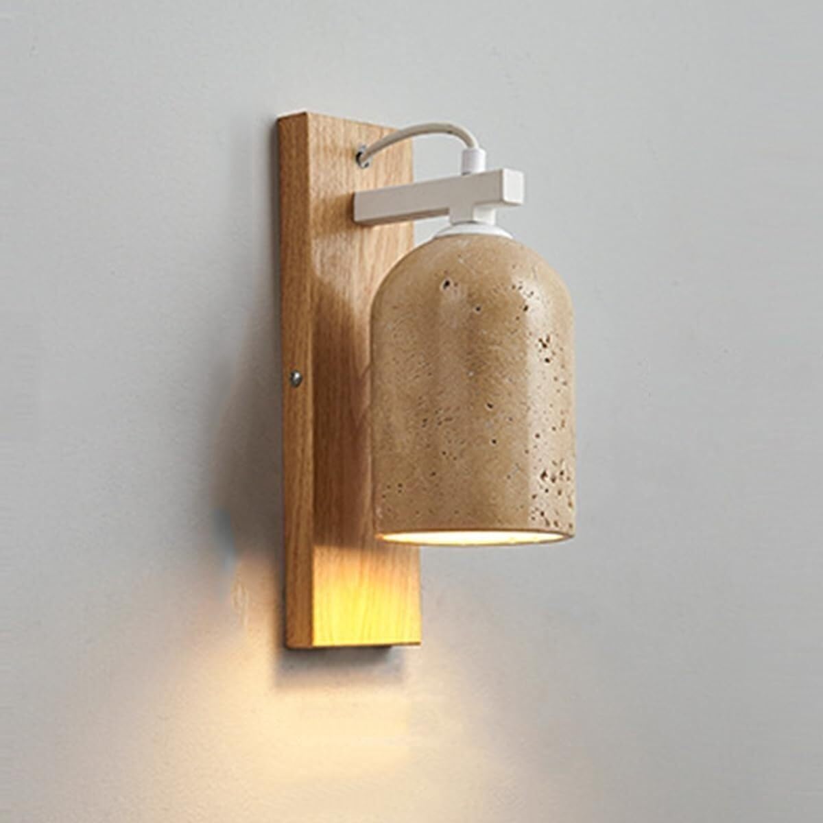 MOCHAMIK Lampada da Parete con Travertino Naturale e Ferro E27 per Illuminazione Minimalista in Interni e Corridoi (Bianco)