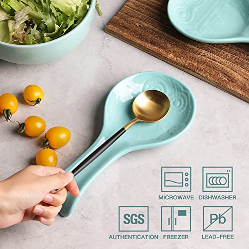 SWEEJAR-Owl-Ceramic-Spoon-Rest-Set-Large-Spoon-Holder-for-Kitchen-Drip-Catcher-for-Ladle-Spatula-Tongs-Cooking-Accessories-Set-of-2-Turquoise