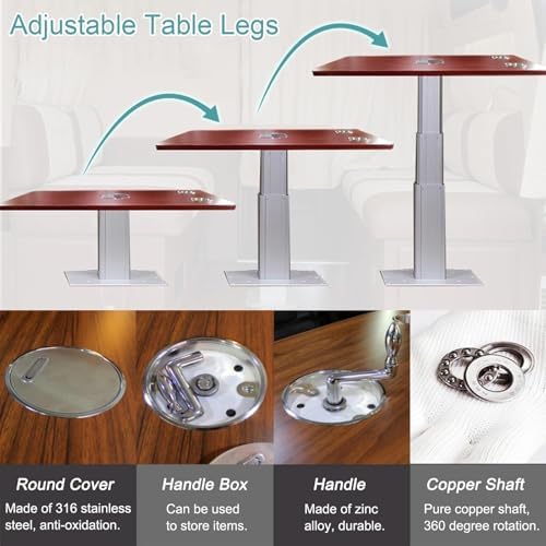 Adjustable RV Dinette Table - Telescopic Aluminum Alloy Pedestal Leg, Lifting Bar Legs, Perfect for Boat, Yacht, Marine Use - Durable White Design