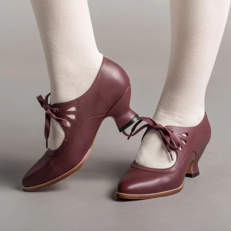Damen Mary Jane Lace Up Geschlossene Runde Zehe Vintage Heels Gatsby 1950er Pumps 1920er Jahre Viktorianische Retro Schuhe Elegant Und Bequem Tanzschuhe