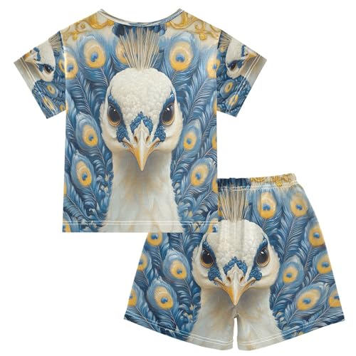 senya Short Sleeve Pajamas Sets Summer Cotton Sleepwear White Peacock2