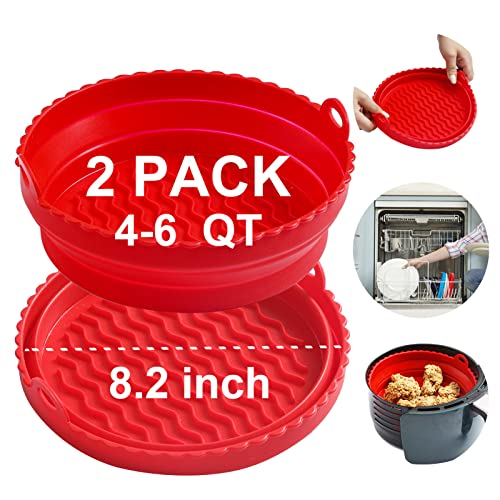 Greenby 2Pcs Reusable & Foldable Silicone Air Fryer Liners For 4-6Qt 8-9Inch Air Fryer Basket Food Safe Bpa Free Dishwasher Safe Heat Resistant Replacement For Flammable Paper Liner (Red*2) #TOP11