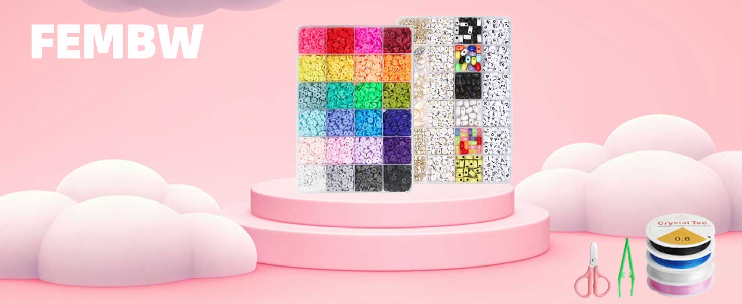 LUOBITO 6000 Perles Heishi 6mm 24 Couleurs + Kit Complet Lettres Chiffres - Perles Pour Bracelets DIY Enfants Et Adultes