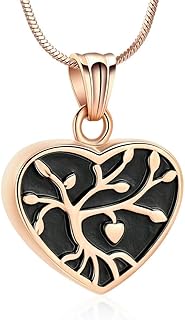 MYPOWER Collar con urna de cremación con Forma de corazón, árbol de la Vida,Colgante de Acero Inoxidable para Cenizas, para Mujeres y Hombres, joyería Conmemorativa de Recuerdo, Color Rosa
