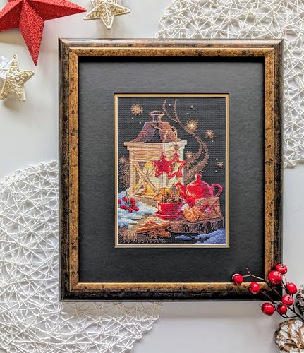 Image of RIOLIS - Winter Tea Time 1977, Christmas Cross Stitch, Cross Stitch Kits for Beginners & Advanced, Cross Stitch Kits for Adults, Counted Stitching Kits, Embroidery Kit Christmas