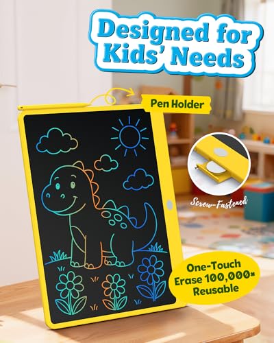 Image of Bravokids 16 Inch LCD Writing Tablet for 3-8 Year Olds - Electronic Drawing Pad and Doodle Board as Educational Birthday Gifts for Girls and Boys (Yellow)