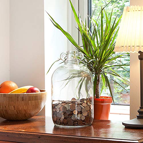 Bottiglia di vetro porta monete, a forma di