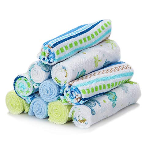 Image of Spasilk 10 Pack Soft Terry Bath Washcloths – Newborn Boy or Girl, Blue Stripes