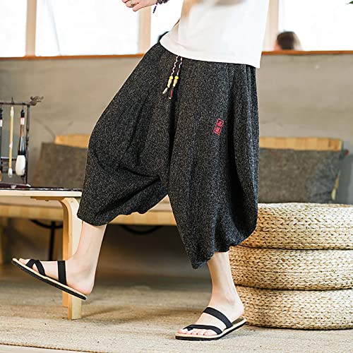 SUWBMHWE Japanese Clothes for Men Linen Harem Pants Beach Casual Comfy Yoga Mens Any Occasion with Pockets Boho Lounge3