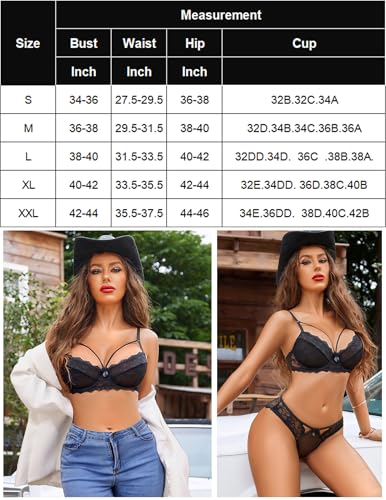 Avidlove Lace Bra and Panty Sets Lingerie Set for Women 2 Piece Lace Underwear Outfits (Black, Large)
