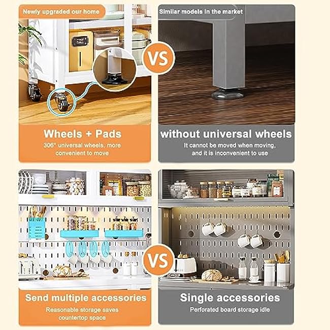 5-Tier White Metal Kitchen Storage Rack with Wheels, Microwave Cart, DIY Backplane, 123cm - Versatile Kitchen Organizer for Space-Saving & Easy Mobility-qUjEnNnr