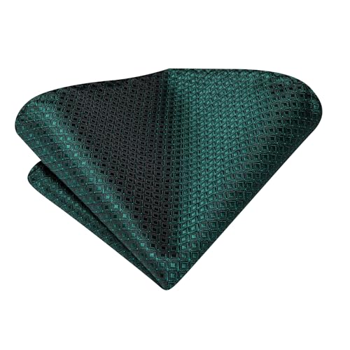 Image of Hi-Tie Mens Plaid Ties Classic Paisley Necktie with Handkerchief Cufflinks Set Business Stripe Tie,Dark Green
