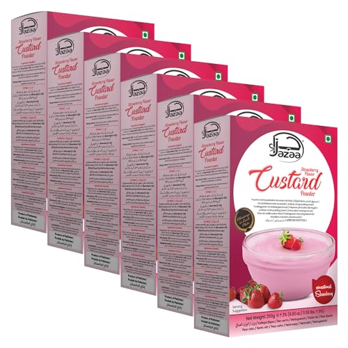 Jazaa Custard Powder Strawberry 250g (8.81oz) | Pack of 6 | Smooth, Creamy, Sweet & Tasty Treat | Quick and Easy Dessert Solution | Perfect for Baking | Box Pack