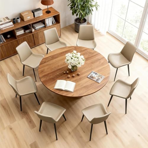 Image of Modern Dining Chairs Set of 8, PU Leather Dining Room Chairs, Upholstered Kitchen Chairs with Ergonomic Backrest & Sturdy Metal Legs, Perfect for Dining Room, Living Room, Khaki